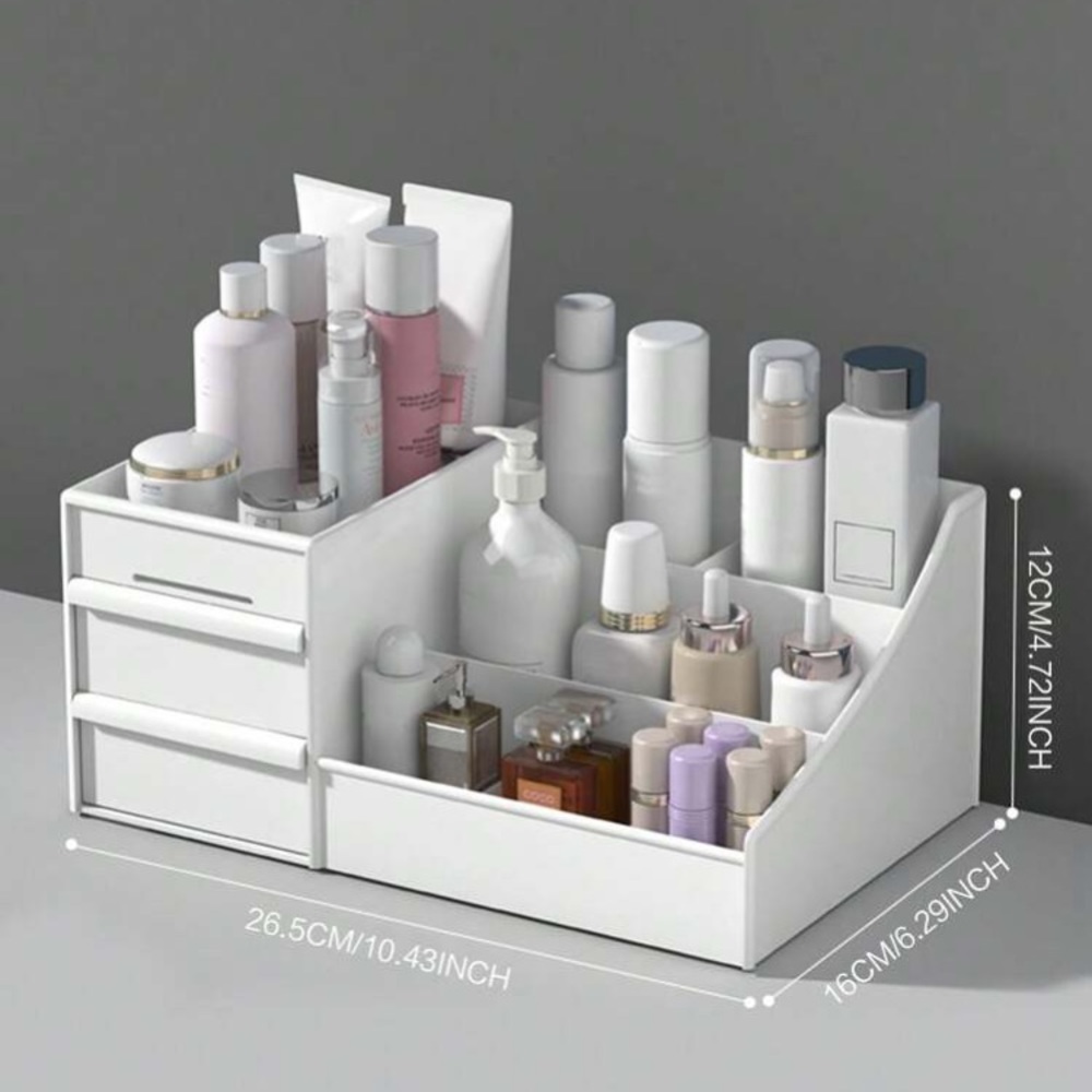 1pc White Drawer Cosmetic Storage Box, Makeup Organizer With Dividers